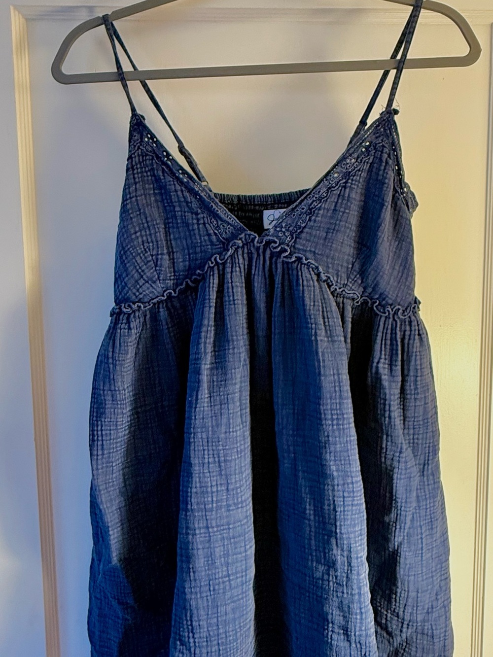 Japna Navy Blue Gauze Spaghetti Strap Mini Dress